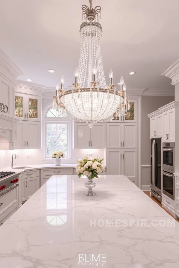 Glam Kitchen with Crystal Chandelier Focal Point