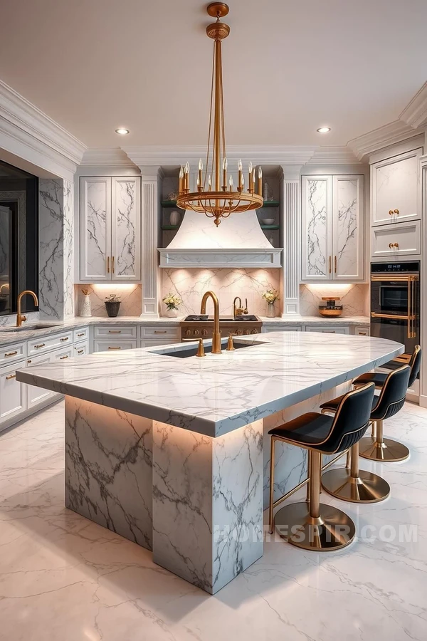 Glam Kitchen with Luxurious Marble Island