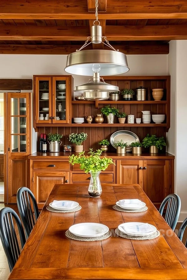 Glass Cabinets and Pendants in Colonial Kitchen