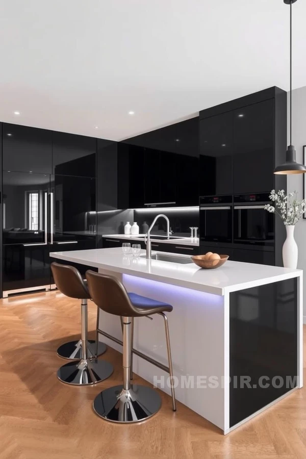 Glossy Metallic Finishes in Modern Kitchen