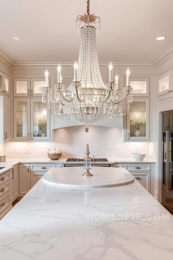 Grand Chandelier Enhancing Glam Kitchen