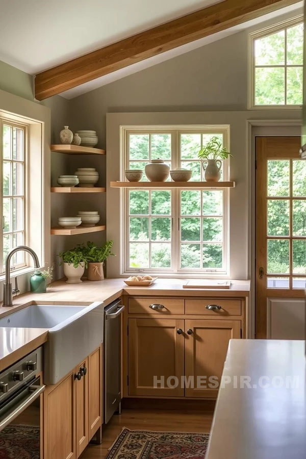 Green-Tinted Glass in a Nature Kitchen