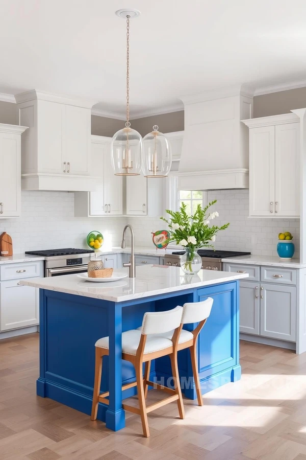 Grey and White Kitchen with Pop of Color