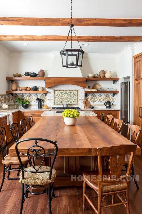 Hand-Carved Cabinets and Rustic Iron