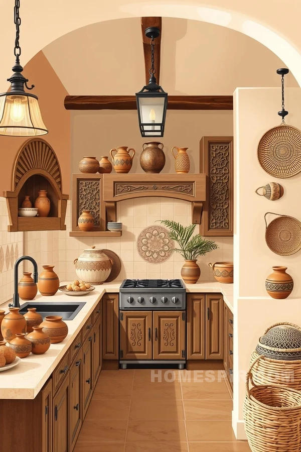 Handmade Pottery and Local Art in Mediterranean Kitchen