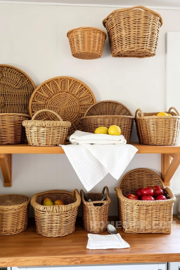 Handwoven Baskets Enhance Cottage Style Kitchen Storage