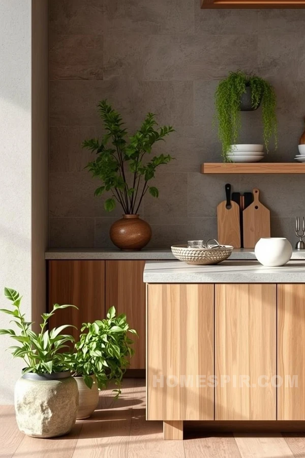 Harmonious Zen Kitchen Stone and Wood