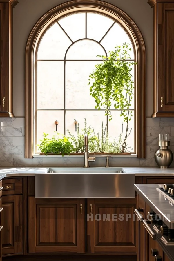 Herb Garden Window in Rustic Mediterranean Kitchen