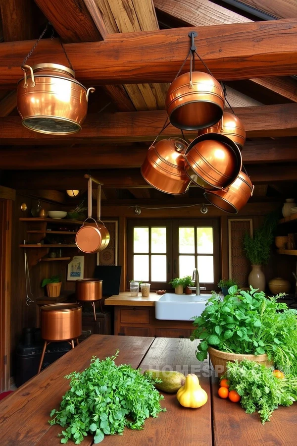 Herbs and Warm Light on Rustic Cottage Countertops