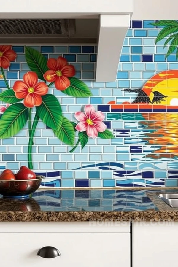 Hibiscus Inspired Tropical Backsplash Tiles