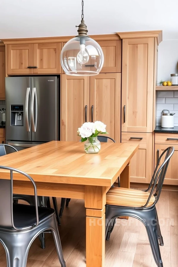 Honey Toned Farmhouse Table with Steel Chairs