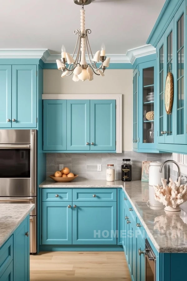 Illuminating Island Kitchen with Seashell Chandelier