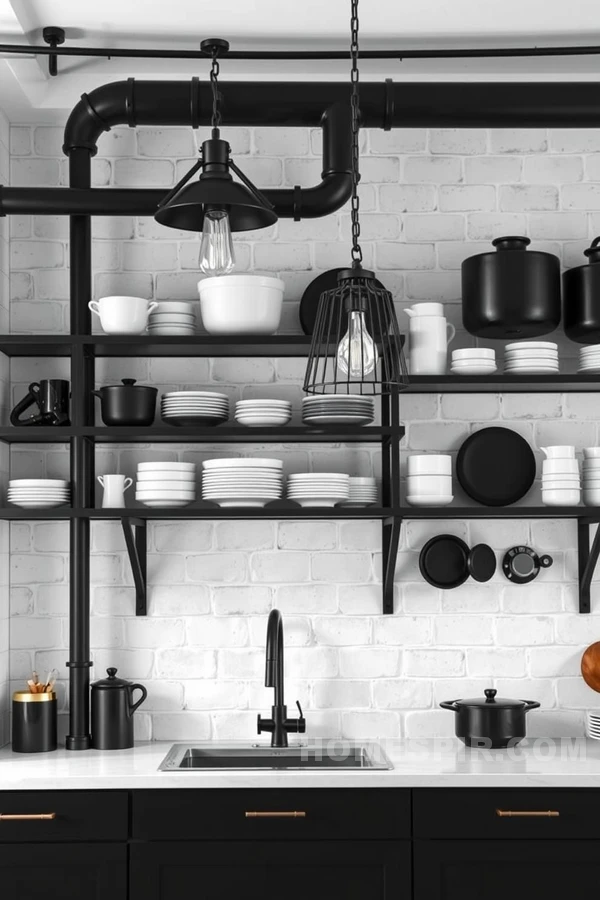 Industrial Elements in Monochrome Kitchen