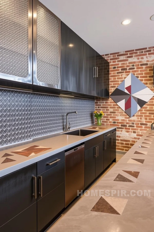 Industrial Kitchen with Steel and Geometry