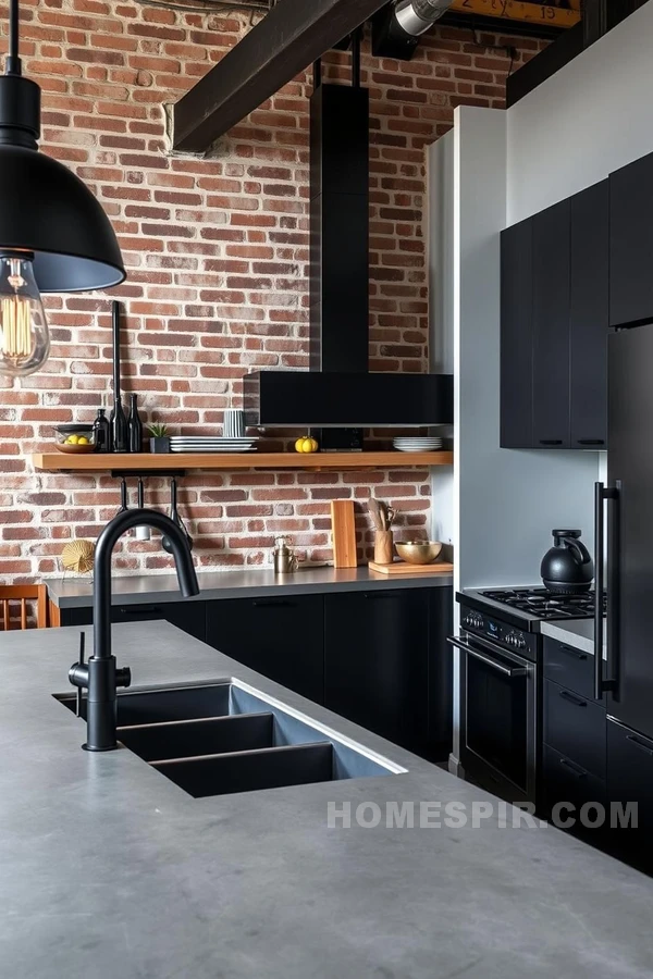 Industrial Modern Kitchen with Brick and Concrete