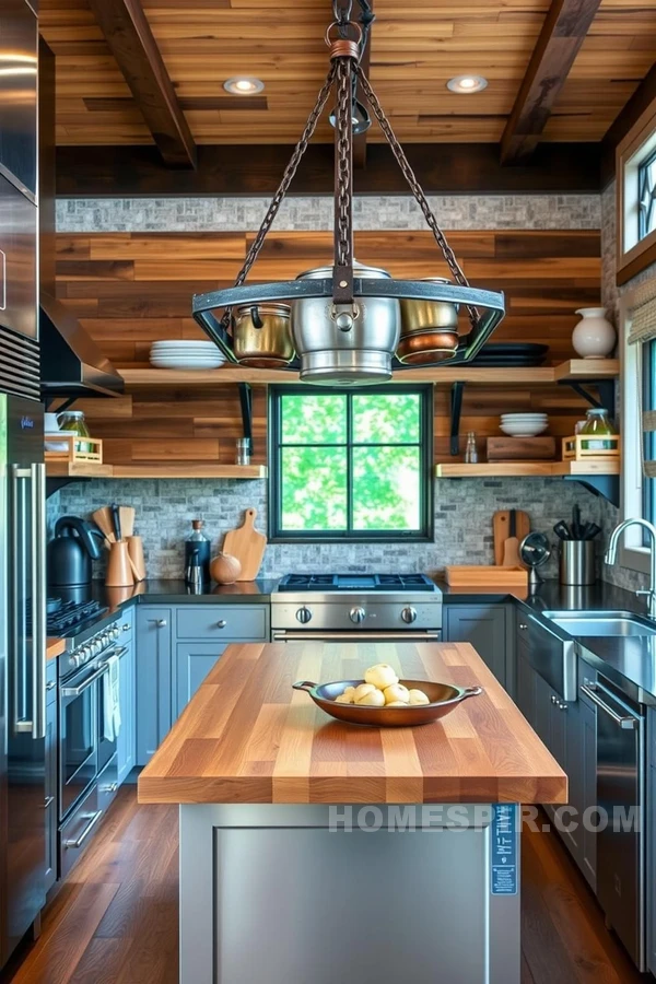 Industrial Pot Rack Kitchen Design