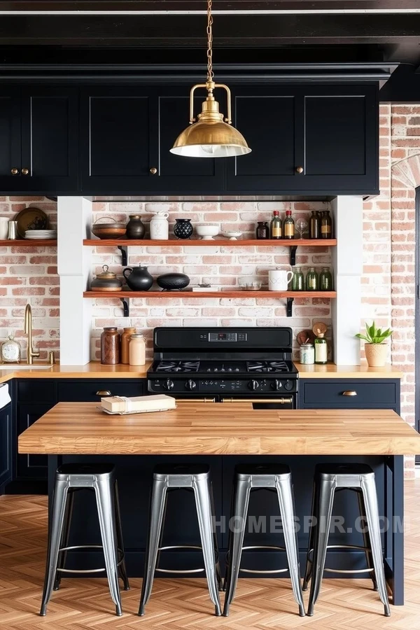 Industrial Victorian Kitchen with Matte Black Cabinets