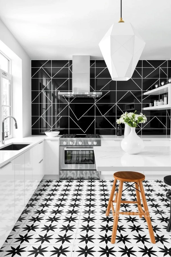 Innovative Geometry in Monochrome Kitchen