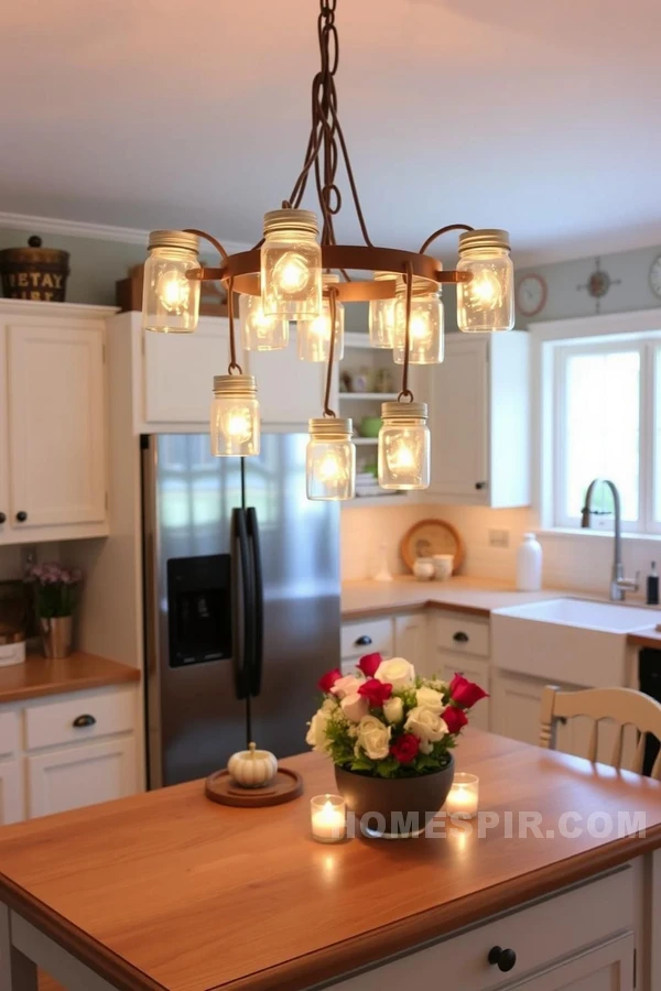 Innovative Lighting with Mason Jars in Cottage Kitchens