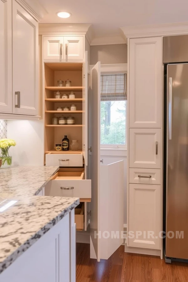 Innovative Storage in Sophisticated Transitional Kitchen