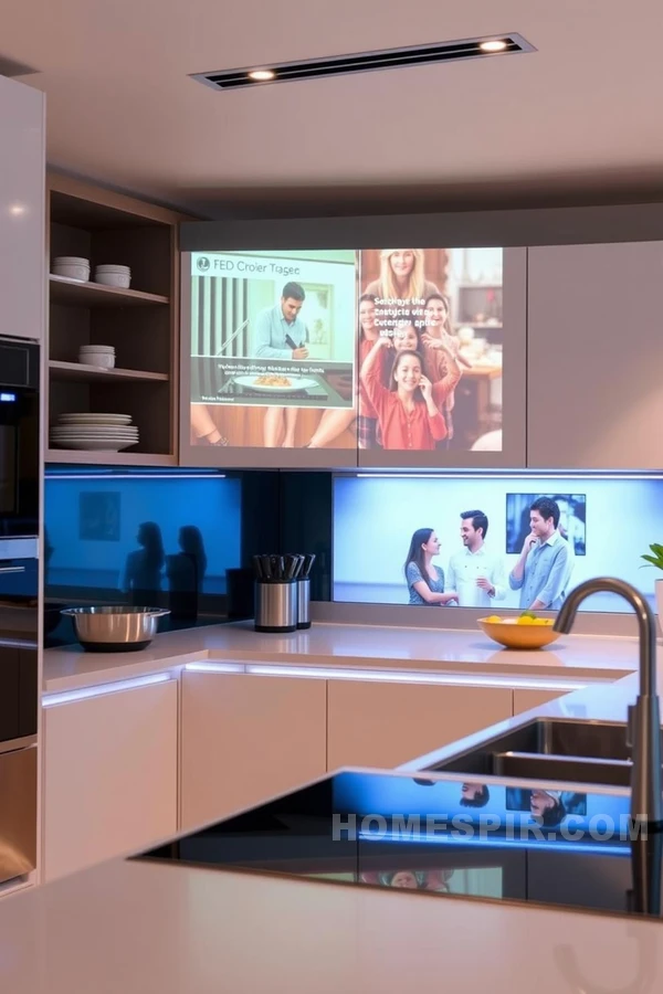 Interactive Backsplash Screen in Futuristic Kitchen