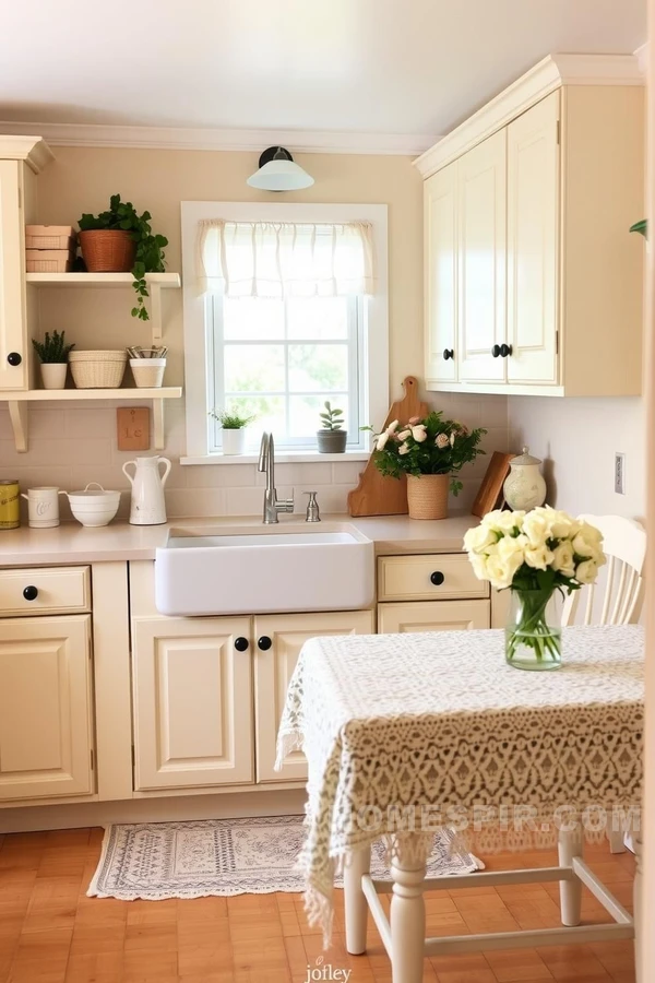 Inviting Cottage Kitchen With Distressed Cabinetry