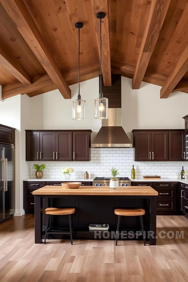 Inviting Transitional Kitchen with Pendant Lighting and Texture