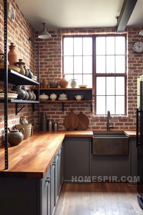 Iron Shelving in Minimalist Industrial Kitchen