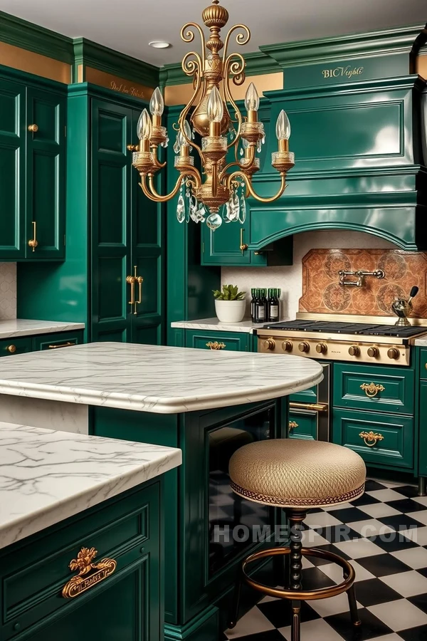 Jewel-Tone Green and Gold Accents in Kitchen