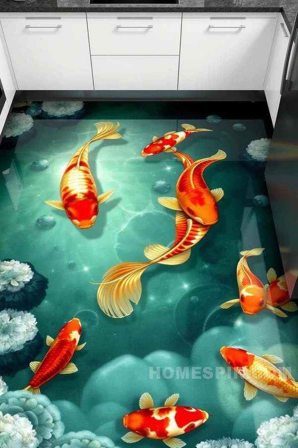 Koi Pond Floor Design for Authentic Asian Kitchen