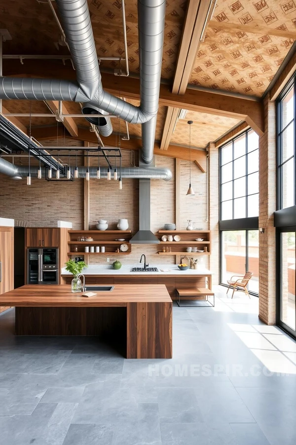 Large Windows and Exposed Ductwork in Kitchen