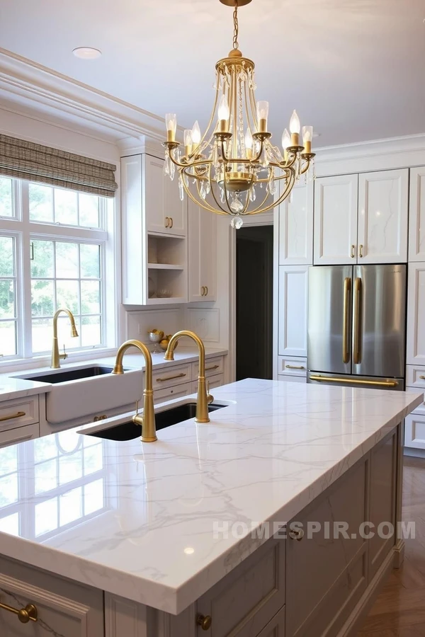 Lavish Marble Counters and Gold Fixtures Kitchen