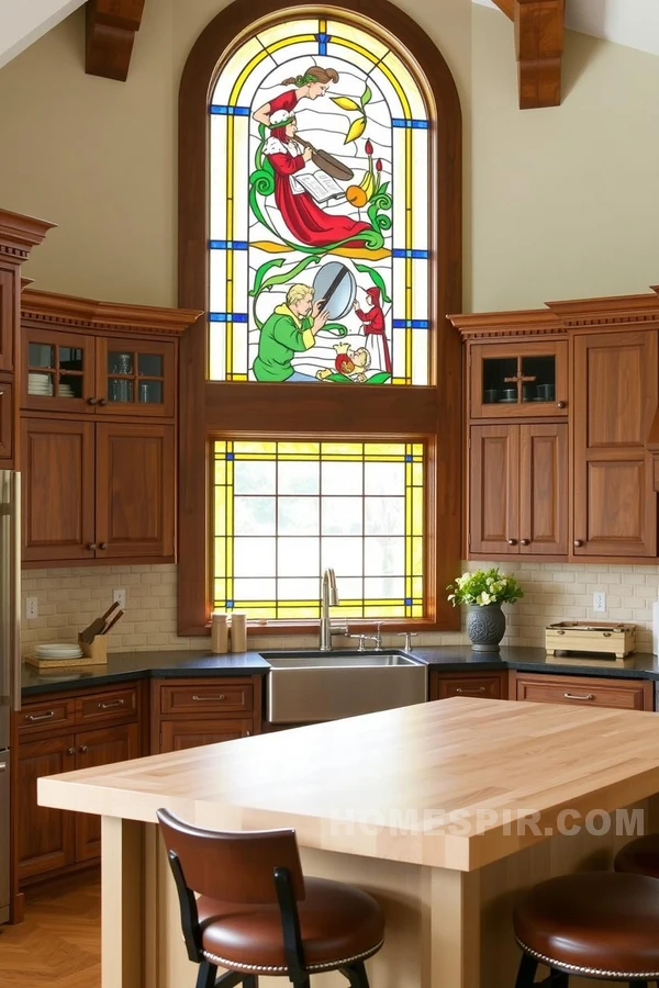 Leather Upholstered Stools in Craftsman Kitchen