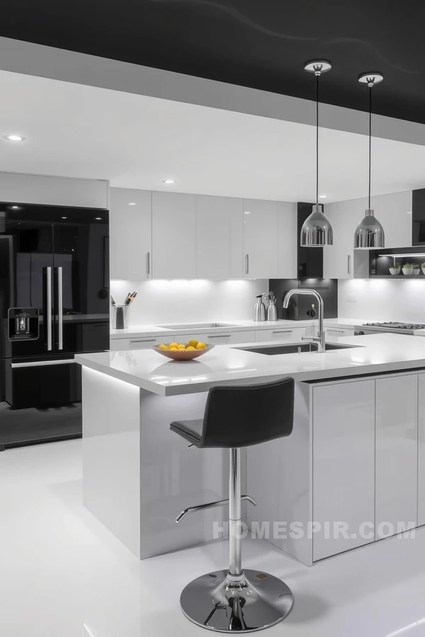 LED Lighting in Monochrome Kitchen Island