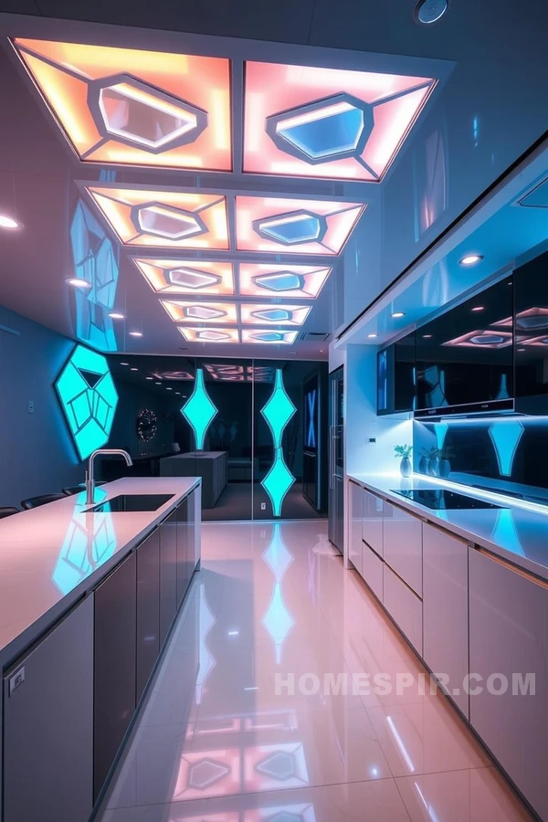 LED Lit Geometric Shapes in Kitchen