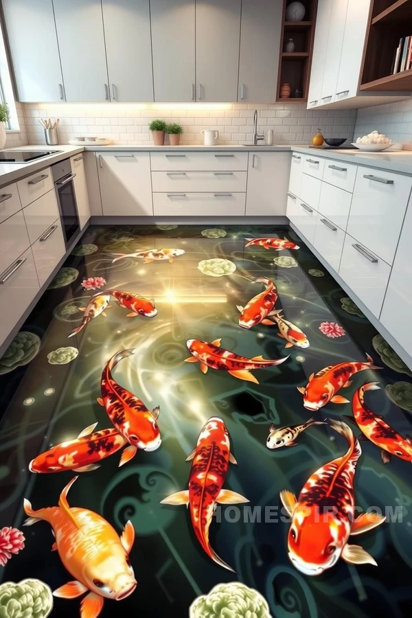 Lifelike Koi Pond Floor for Tranquil Kitchens