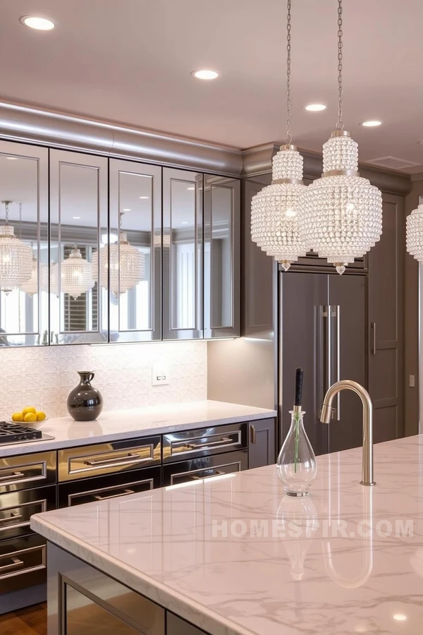 Light-Reflecting Kitchen with Crystal Pendants