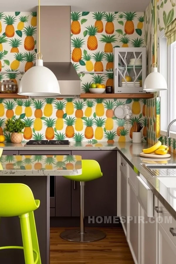 Lime Green Accents in Tropical Kitchen