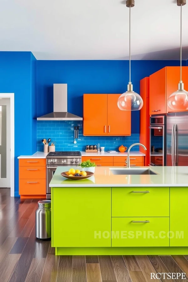 Lime Green Island in Contemporary Open Kitchen