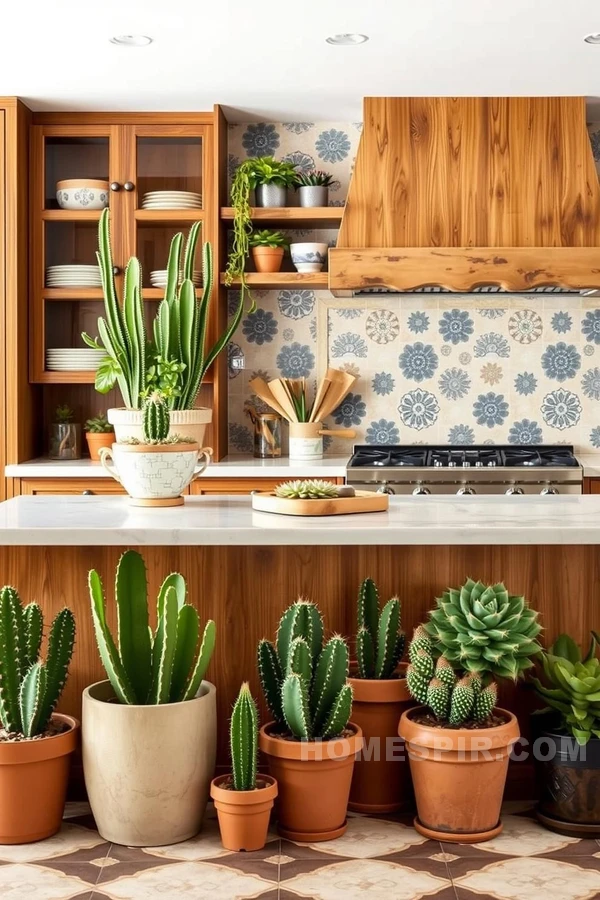 Lively Kitchen Designs with Cactus Elements