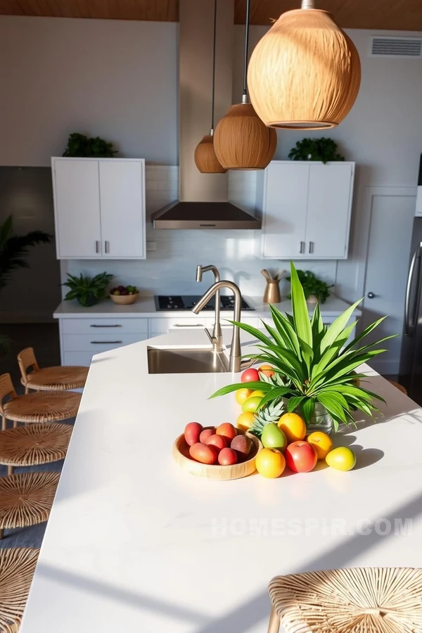 Lush Green Tropical Kitchen Island