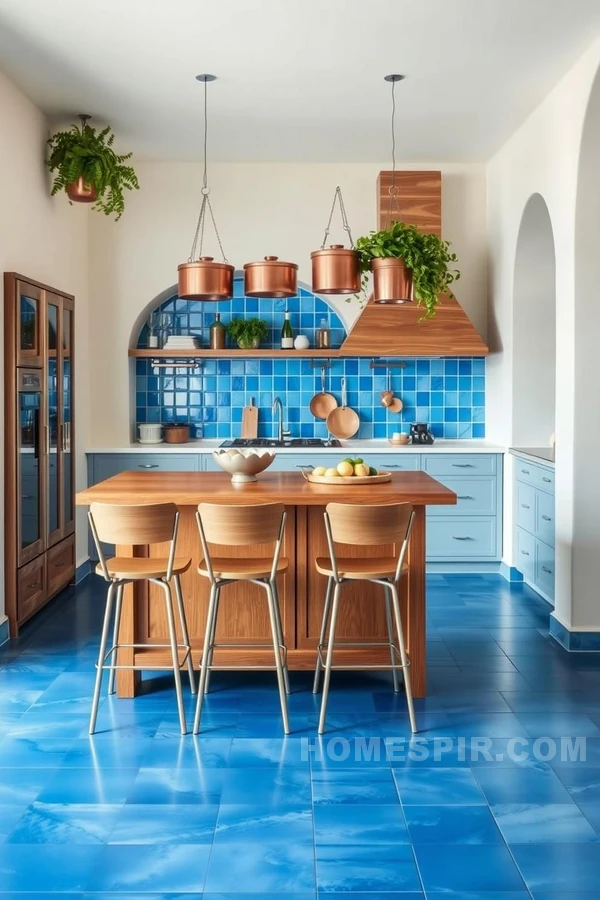 Lush Greenery in Mediterranean Blue Kitchen