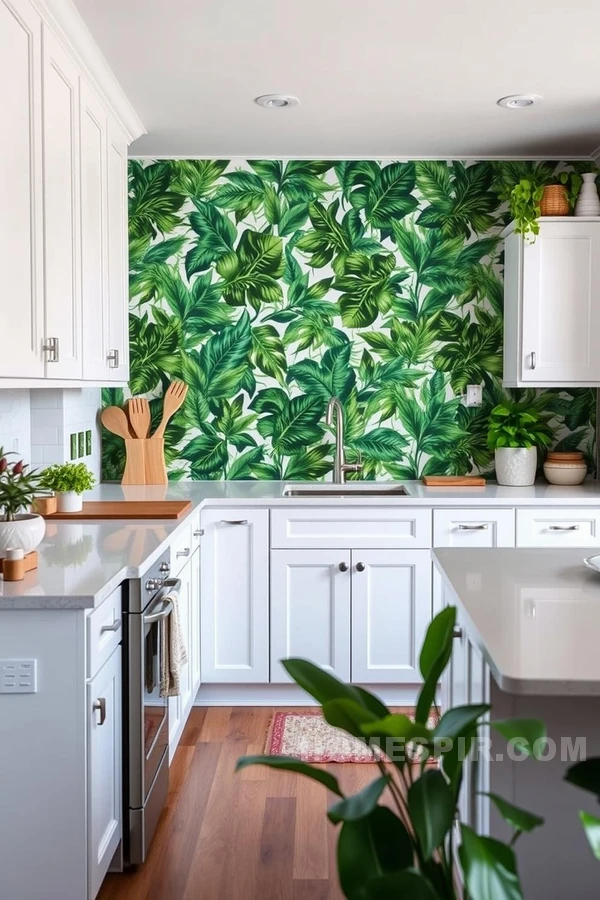 Lush Greens in a Classic White Kitchen Setting