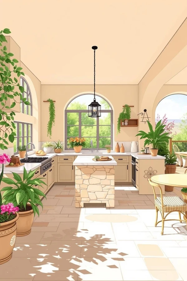 Lush Indoor Outdoor Mediterranean Kitchen Design