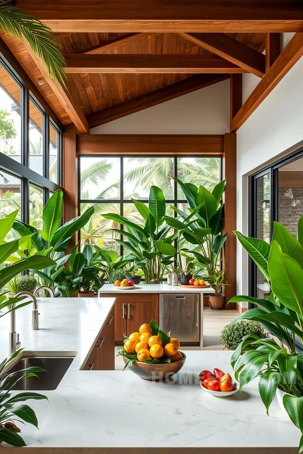 Lush Plant Filled Tropical Kitchen Space