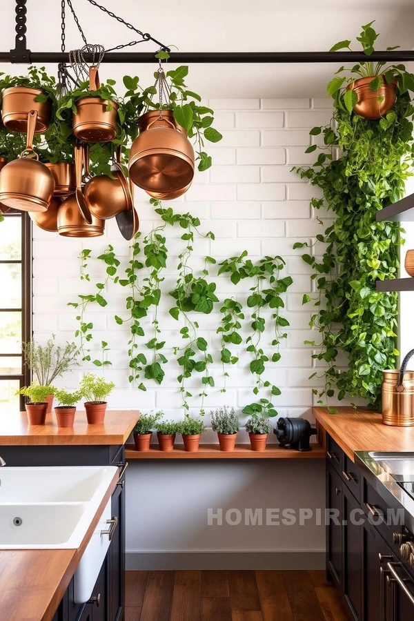 Lush Vertical Plants Enhance Industrial Kitchen