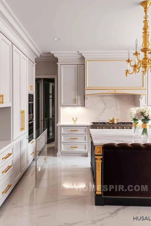 Luxurious Gold Elements in French Kitchen