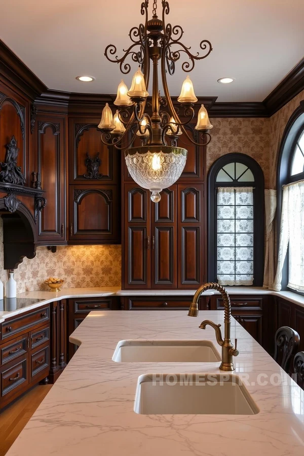 Luxurious Marble Island in Victorian Kitchen Style