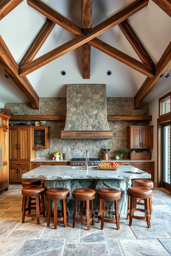 Luxury Leather Accents in a Rustic Kitchen