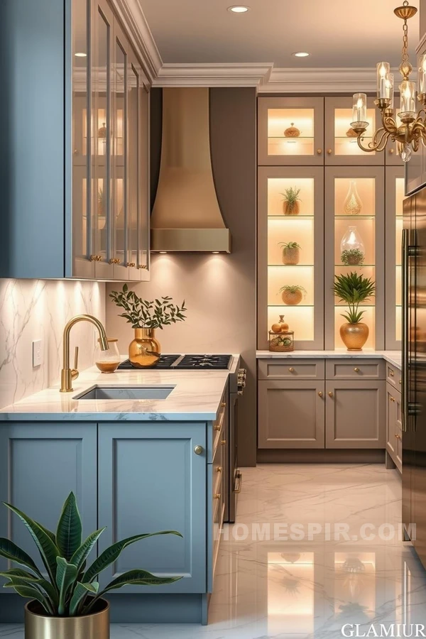 Marble and Gold Fixtures in Natural Glam Kitchen